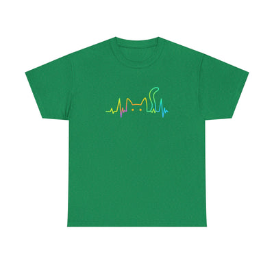 Rainbow Cat EKG Unisex T-Shirt - Cute Cat Lover Tee, Vibrant Pet Parent Shirt, Nurse Vet Tech Gift, Minimalist Cat Silhouette, Colorful Printify