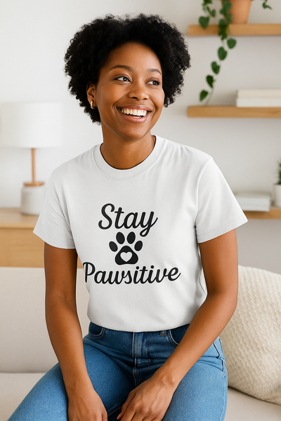 Stay Pawsitive Pet Lover T-Shirt - Unisex Softstyle Tee for Animal Advocates, Dog Moms, and Cat Dads - Comfortable, Playful, Inspiring, Gift Printify