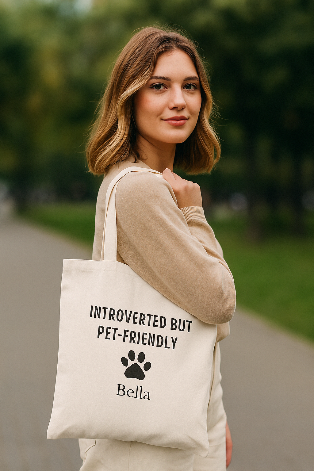 Introverted But Pet-Friendly Personalized Tote Bag, Custom Name Cotton Tote for Pet Lovers & Animal Introverts, Gift for Pet Lovers, Printify