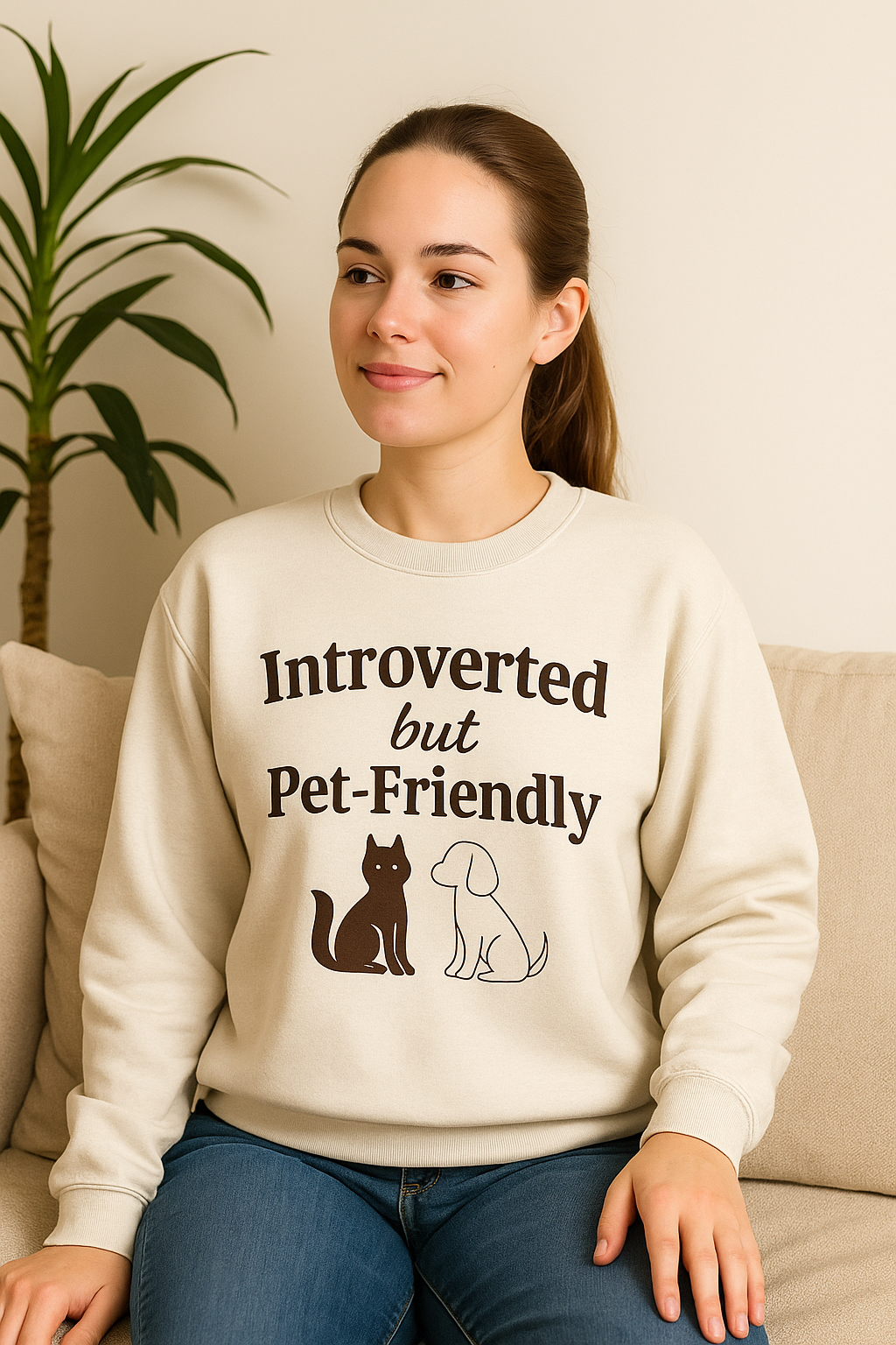 Introverted but Pet-Friendly Sweatshirt - Funny Pet Lover Gift - Unisex Cozy Crewneck for Dog & Cat Owners - Animal Lover Winter Apparel Printify