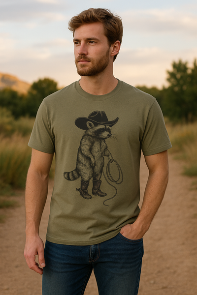 Cowboy Raccoon Unisex T-Shirt, Western Animal Tee, Rustic Country Gift, Funny Graphic Shirt, Outdoor Lover Apparel Printify