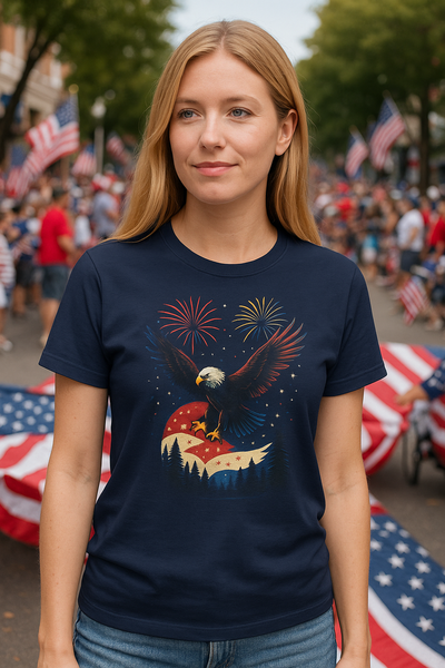 Unisex Patriotic Eagle T-Shirt, 4th of July Fireworks Graphic Tee for Men and Women, USA Independence Day Apparel, Bald Eagle Shirt, Printify