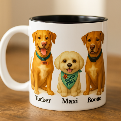 Custom Pet Portrait Coffee Mug - Personalized Dog Lover Gift with Names - 11oz 15oz Cute Pet Memorial, Dog Mom or Dad Present - Vibrant Printify