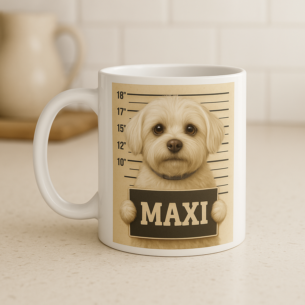 Ceramic Mug - It Wasn't Me Cat Mugshot Design, Funny Cat Lover Gift, Retro Text, Humorous Palette, Cat Parent Gift, Office Mug, Cat Truth Printify