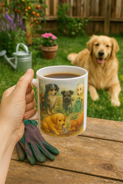 Dog Garden Mug, Cute Puppy Ceramic Coffee Cup, Dog Lover Gift, 11 oz or 15 oz, Cute Puppy Coffee Cup, Dog Lover Gift, Animal Lover Present Printify