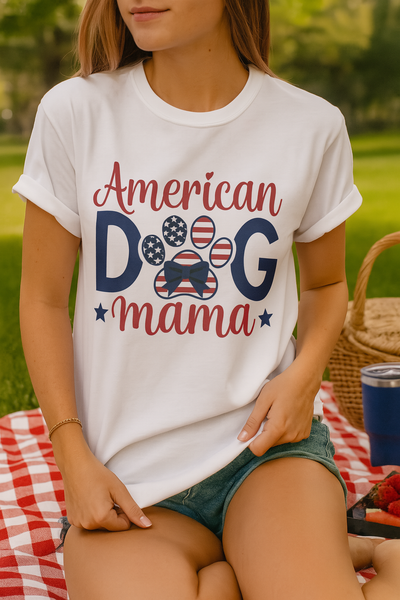 American Dog Mama Unisex Garment-Dyed T-shirt for Patriotic Pet Lovers, 4th of July Graphic Tee, Dog Mom Gift, Patriotic Dog Shirt, Casual Printify