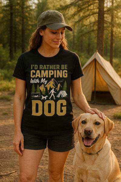 I'd Rather Be Camping With My Dog Shirt, Camping Dog Lover Tee, Outdoor Adventure Hiking T-Shirt for Pet Owners, Unisex Garment-Dyed T-shirt Printify