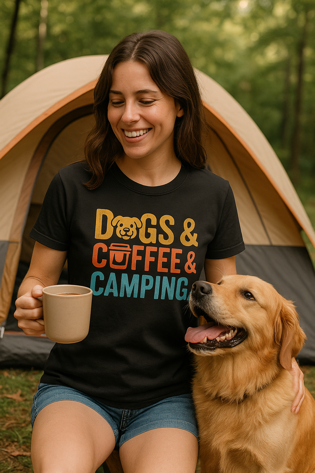 Dog Camping Unisex T-shirt, Outdoorsy Shirt for RV and Hiking, Campfire Tee for Dog Mom and Dad, Gift for Camping Enthusiasts Printify