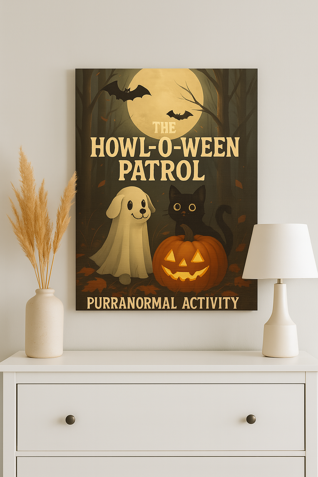 Halloween Wall Art - Howl-O-Ween Patrol Canvas Print, Cute Pet Decor, Seasonal Home Decoration, Fall Decor, Spooky Art Printify