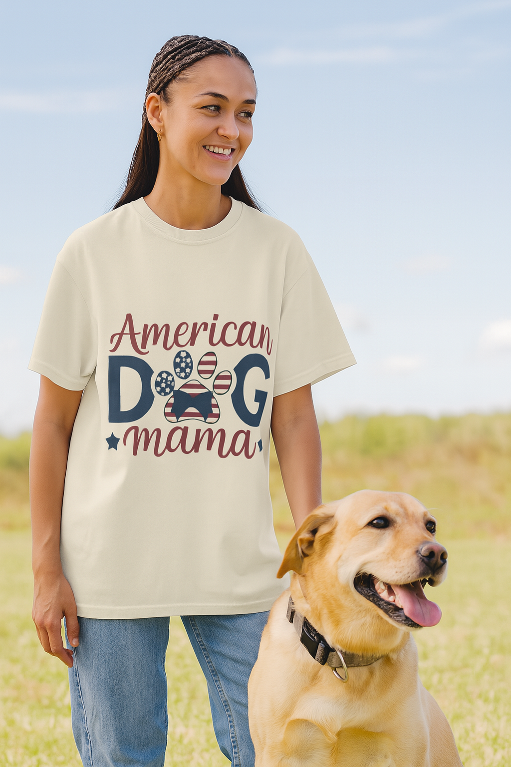 American Dog Mama Unisex Garment-Dyed T-shirt for Patriotic Pet Lovers, 4th of July Graphic Tee, Dog Mom Gift, Patriotic Dog Shirt, Casual Printify