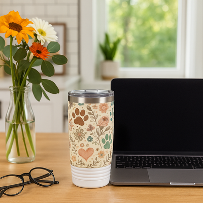 Floral Pet Lover Tumbler, 20oz - Perfect for Dog & Cat Owners, Gifts for Pet Lovers, Travel Mug, Insulated Drinkware, Animal Prints Printify