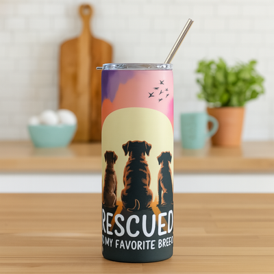 Rescue Is My Favorite Breed Tumbler, Dog Lover Gift, Pet Adoption Quote Cup, Insulated Travel Mug, Animal Rescue Themed Drinkware Printify
