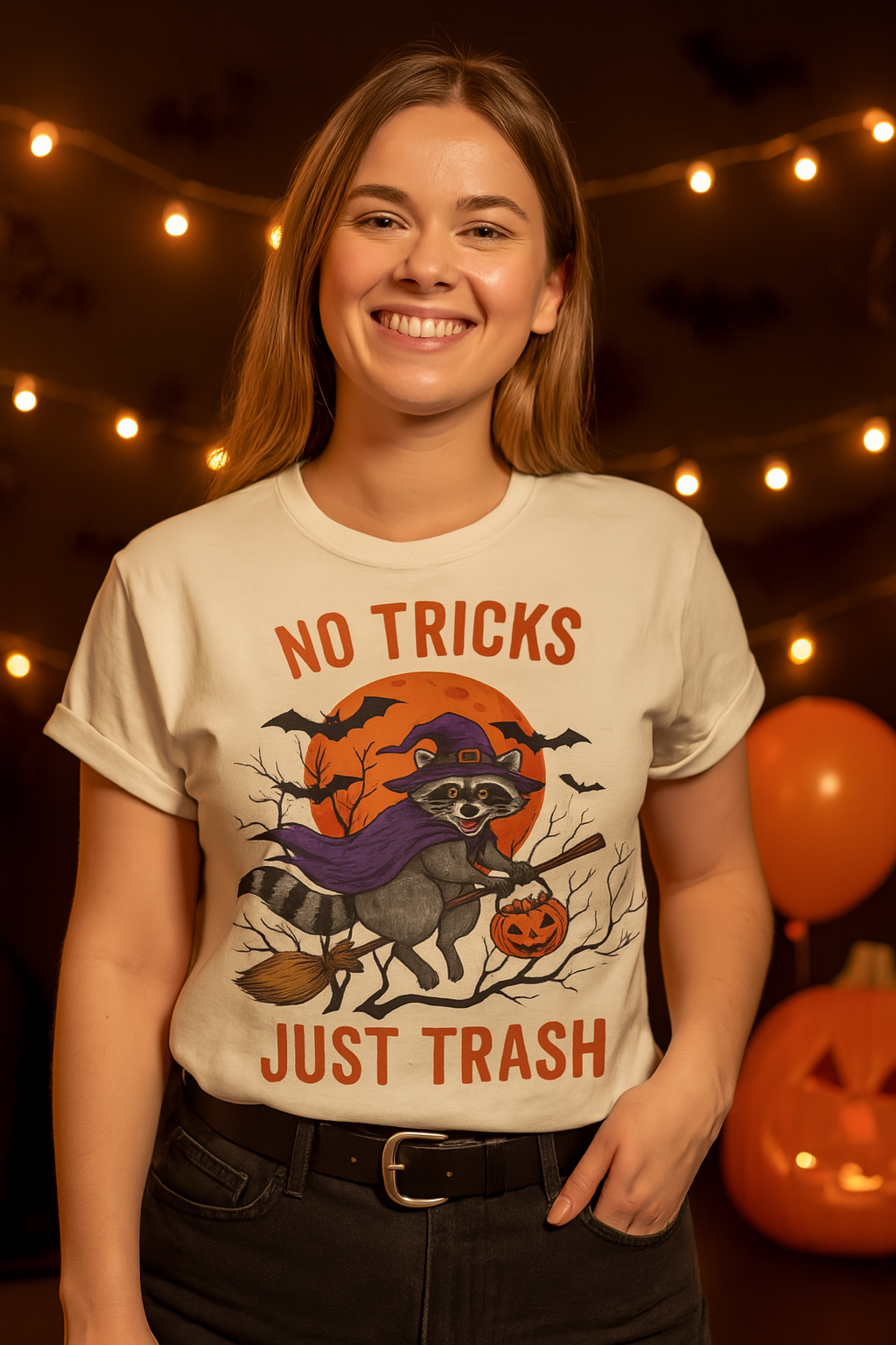 Halloween Raccoon T-shirt, Unisex Tee, Spooky Season Shirt, Autumn Apparel, Trick-or-Treat Costume Printify