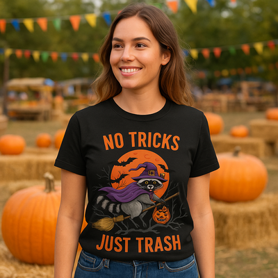Halloween Raccoon T-shirt, Unisex Tee, Spooky Season Shirt, Autumn Apparel, Trick-or-Treat Costume Printify