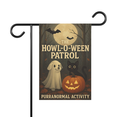 Howl-O-Ween Garden Flag, Cute Dog Cat Halloween Yard Decor, Fall Outdoor Flag for Porch, Pet Lovers Holiday Decoration Printify