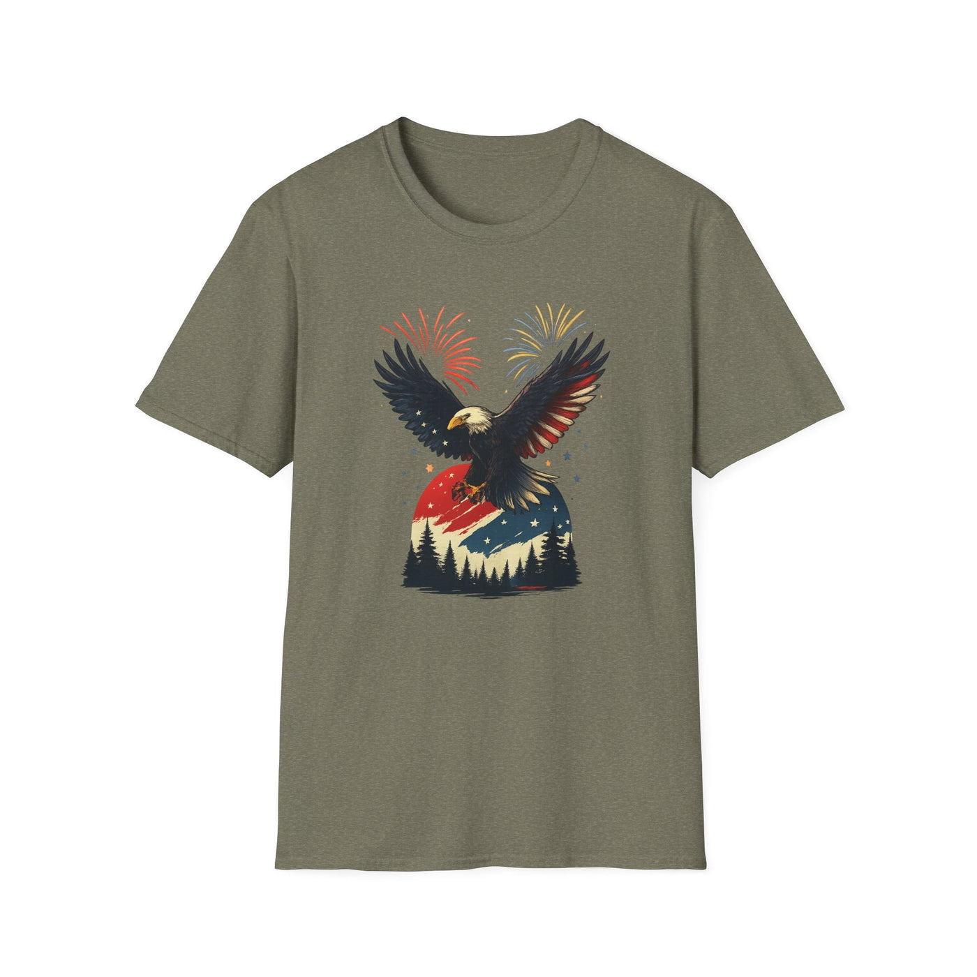 Unisex Patriotic Eagle T-Shirt, 4th of July Fireworks Graphic Tee for Men and Women, USA Independence Day Apparel, Bald Eagle Shirt, Printify