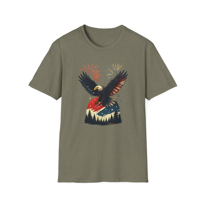 Unisex Patriotic Eagle T-Shirt, 4th of July Fireworks Graphic Tee for Men and Women, USA Independence Day Apparel, Bald Eagle Shirt, Printify