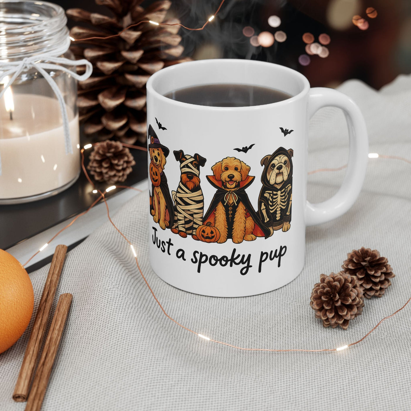 Just a Spooky Pup Mug, Halloween Dog Cup for Pet Lovers, Festive Coffee Mug 11oz 15oz, Witch Mummy Vampire Skeleton Gift, Autumn Decor Home Printify