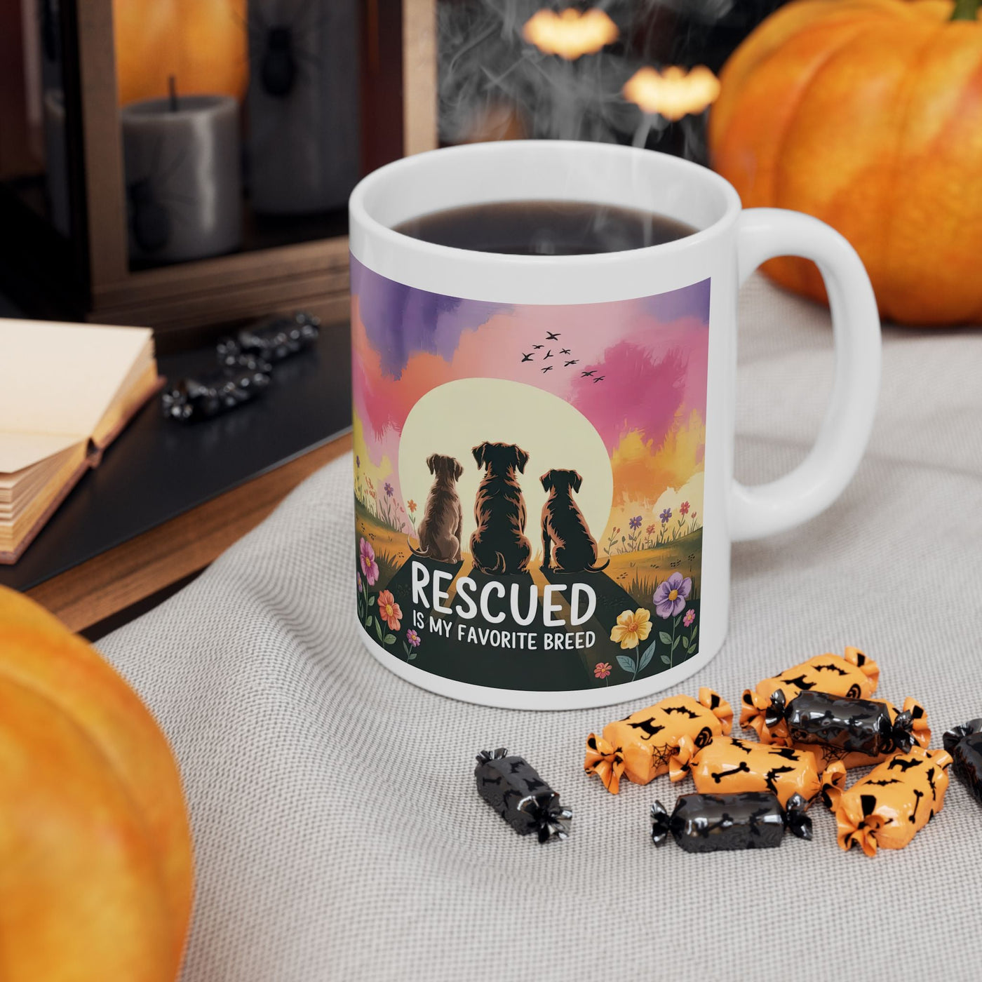 Rescued Is My Favorite Breed Ceramic Mug - Dog Mom Coffee Cup, Pet Lover Gift, Animal Rescue Advocate, Pet Adoption, Morning Tea Mug Printify