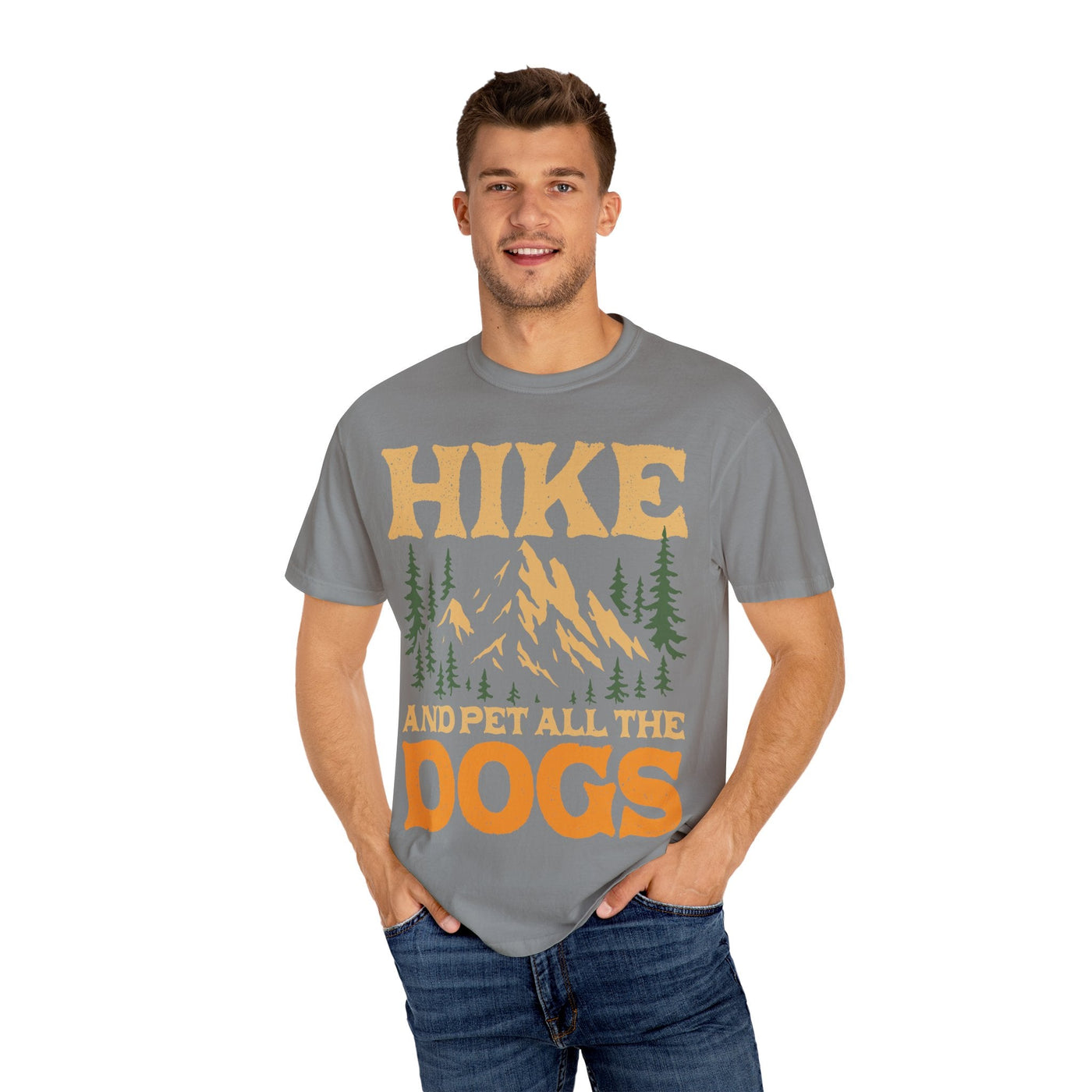 Dog Lover Hiking Tee, Unisex Garment-Dyed T-shirt, Mountain Dog Shirt, Pet All the Dogs, Outdoor Dog Shirt Printify