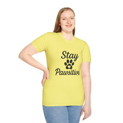 Stay Pawsitive Pet Lover T-Shirt - Unisex Softstyle Tee for Animal Advocates, Dog Moms, and Cat Dads - Comfortable, Playful, Inspiring, Gift Printify