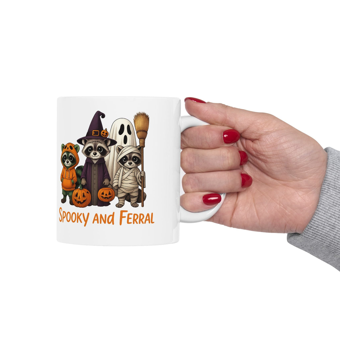 Just a Spooky Feral Halloween Raccoon Mug , Cute Funny Animal Coffee Cup for Fall, Trick or Treat Gift, Autumn Vibes - Clawsy.store