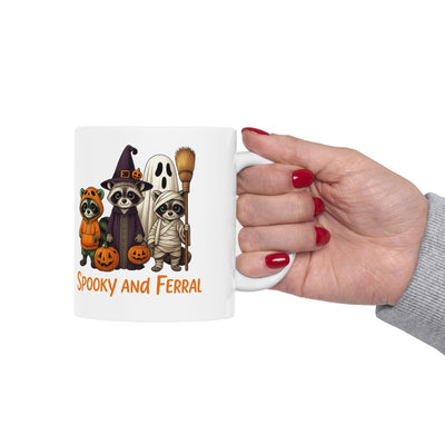 Just a Spooky Feral Halloween Raccoon Mug , Cute Funny Animal Coffee Cup for Fall, Trick or Treat Gift, Autumn Vibes - Clawsy.store