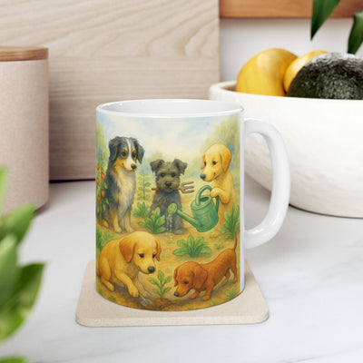 Dog Garden Mug, Cute Puppy Ceramic Coffee Cup, Dog Lover Gift, 11 oz or 15 oz, Cute Puppy Coffee Cup, Dog Lover Gift, Animal Lover Present Printify