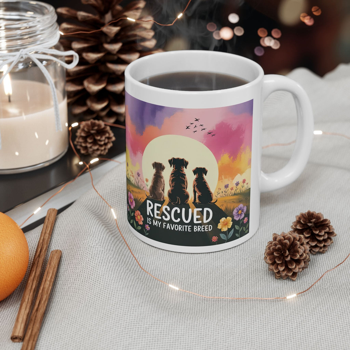 Rescued Is My Favorite Breed Ceramic Mug - Dog Mom Coffee Cup, Pet Lover Gift, Animal Rescue Advocate, Pet Adoption, Morning Tea Mug Printify
