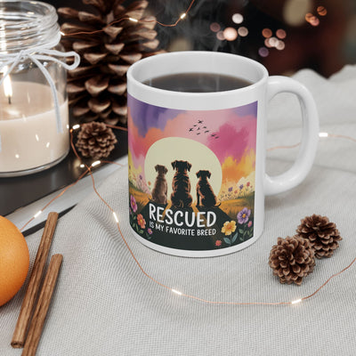 Rescued Is My Favorite Breed Ceramic Mug - Dog Mom Coffee Cup, Pet Lover Gift, Animal Rescue Advocate, Pet Adoption, Morning Tea Mug Printify