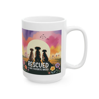Rescued Is My Favorite Breed Ceramic Mug - Dog Mom Coffee Cup, Pet Lover Gift, Animal Rescue Advocate, Pet Adoption, Morning Tea Mug Printify