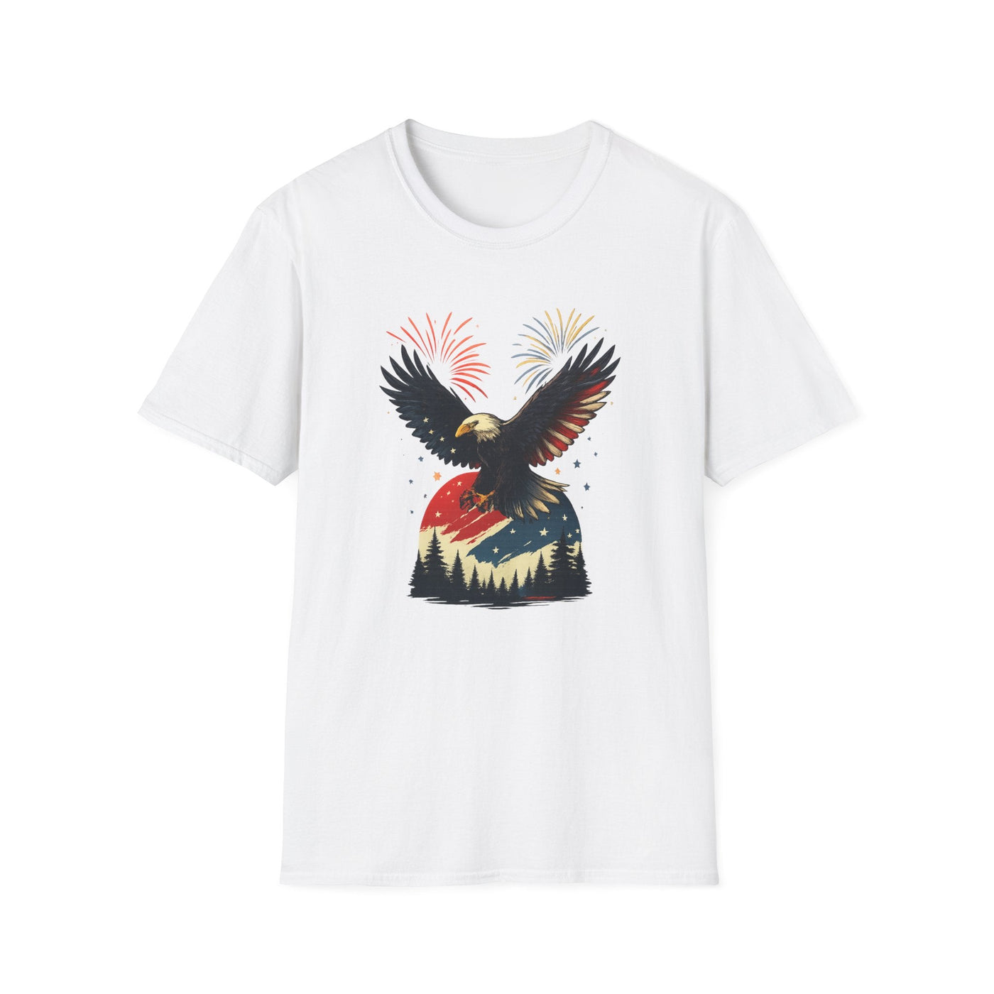 Unisex Patriotic Eagle T-Shirt, 4th of July Fireworks Graphic Tee for Men and Women, USA Independence Day Apparel, Bald Eagle Shirt, Printify