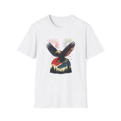 Unisex Patriotic Eagle T-Shirt, 4th of July Fireworks Graphic Tee for Men and Women, USA Independence Day Apparel, Bald Eagle Shirt, Printify
