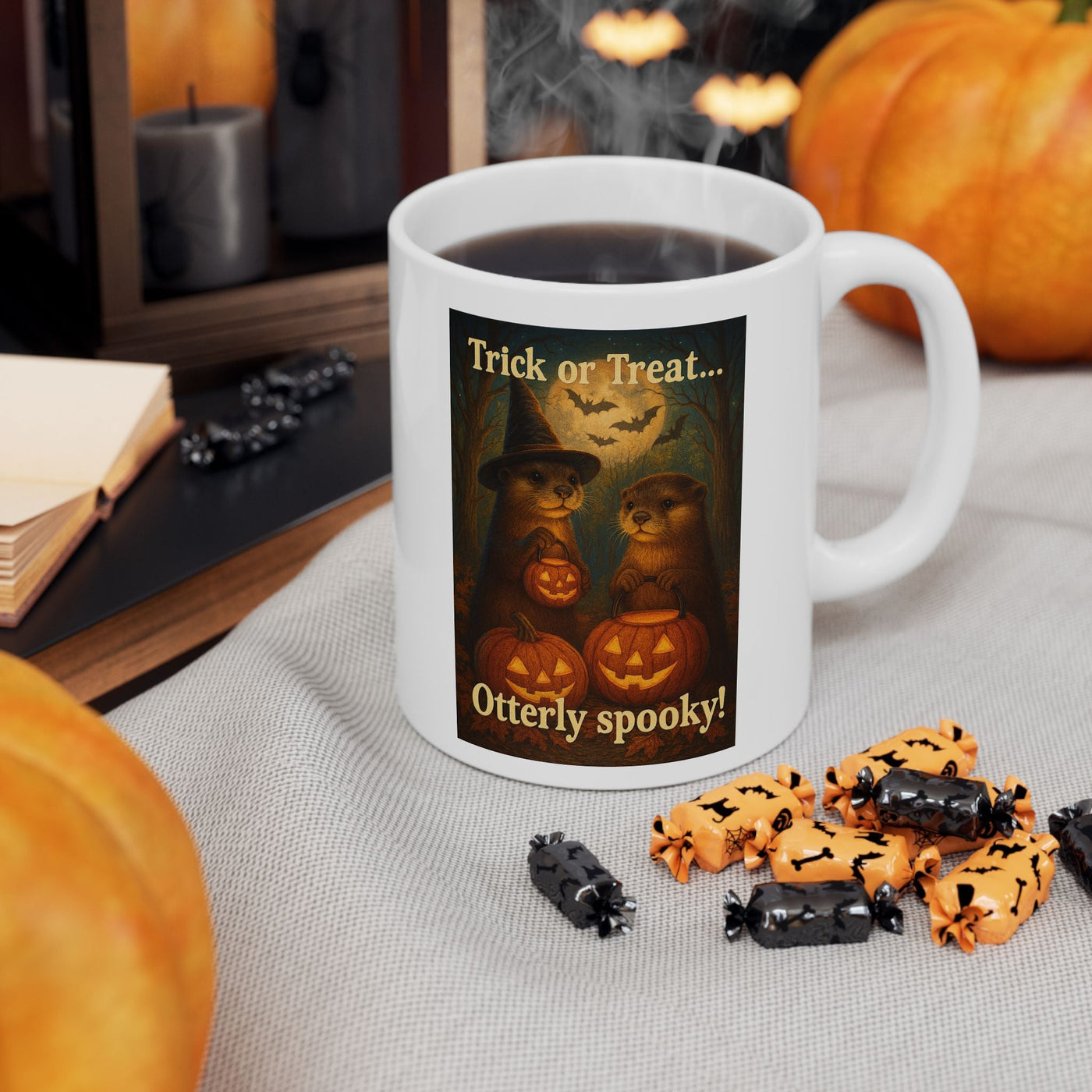 Spooky Otter Mug, Fall Coffee Cup, Pumpkin Spice Drinkware, Halloween Decor Gift, Cute Animal Cup, Autumn Tea Mug, Witchy Otter, Funny Printify