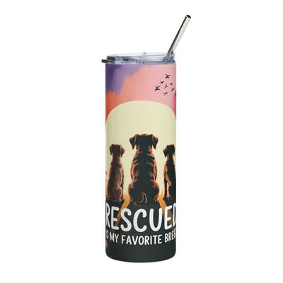 Rescue Is My Favorite Breed Tumbler, Dog Lover Gift, Pet Adoption Quote Cup, Insulated Travel Mug, Animal Rescue Themed Drinkware Printify