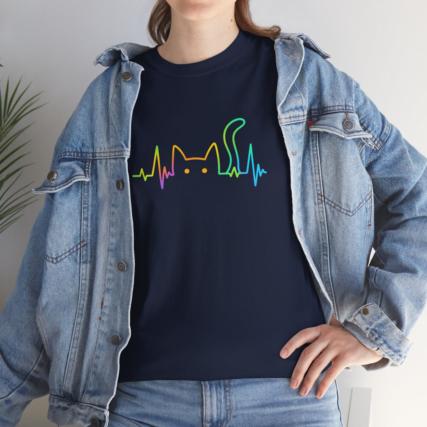 Rainbow Cat EKG Unisex T-Shirt - Cute Cat Lover Tee, Vibrant Pet Parent Shirt, Nurse Vet Tech Gift, Minimalist Cat Silhouette, Colorful Printify