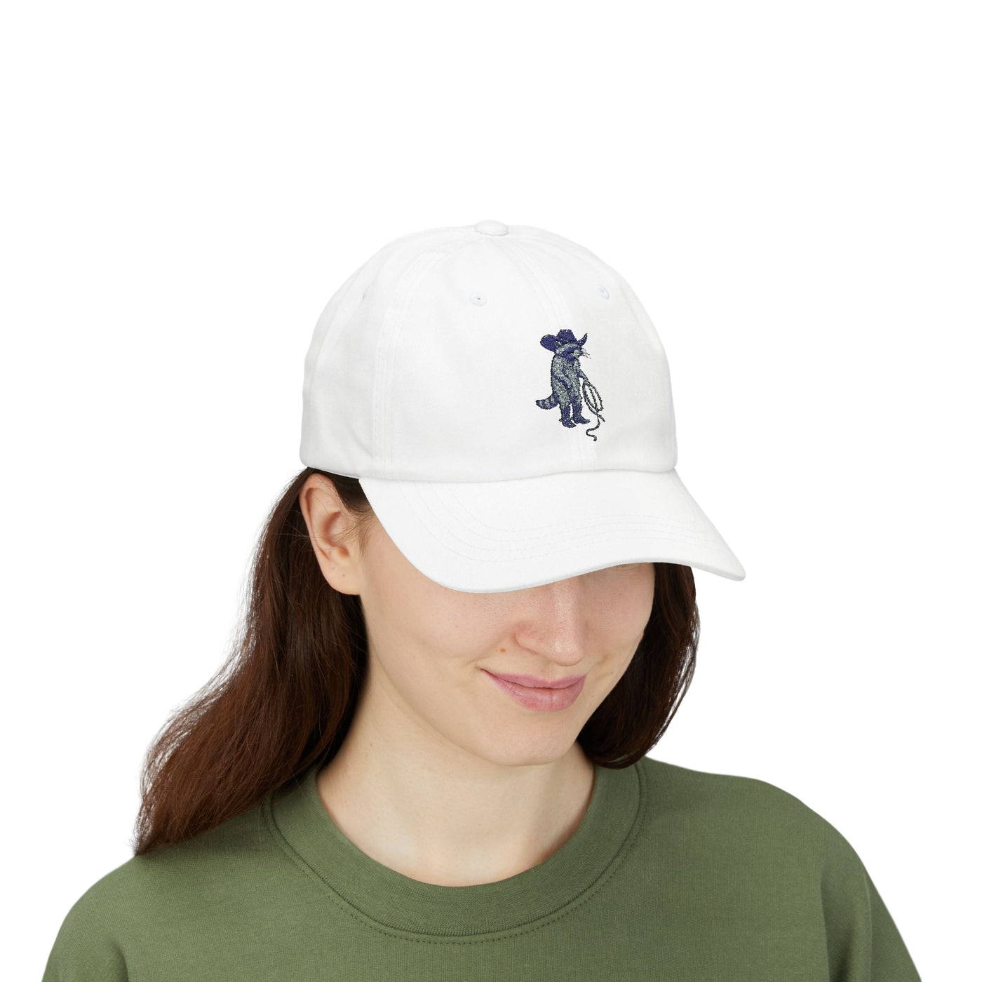 Embroidered Cowboy Raccoon Cap, Animal Lover Hat, Western Style Dad Hat, Beige Cotton Low-Profile Baseball Cap, Quirky Fashion Accessory Printify