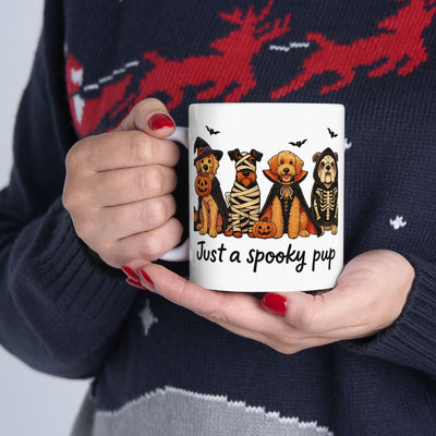 Just a Spooky Pup Mug, Halloween Dog Cup for Pet Lovers, Festive Coffee Mug 11oz 15oz, Witch Mummy Vampire Skeleton Gift, Autumn Decor Home Printify