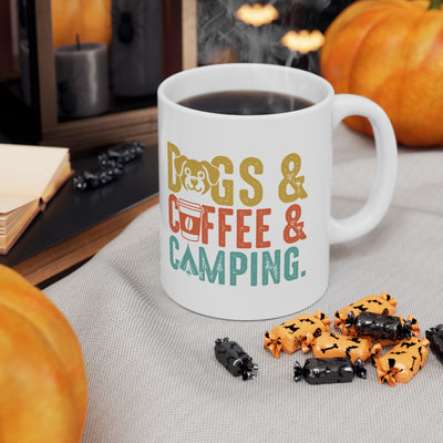 Dog Camping Ceramic Mug, Fall Dog Lover Gift, Halloween Coffee Cup, Cute Campfire Mug, Spooky Fall Dog Mom Gift, Pet Lover Mug Printify