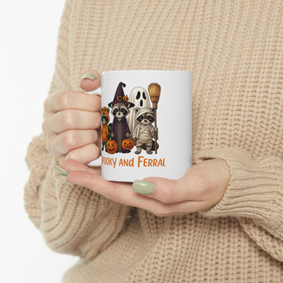 Just a Spooky Feral Halloween Raccoon Mug , Cute Funny Animal Coffee Cup for Fall, Trick or Treat Gift, Autumn Vibes - Clawsy.store