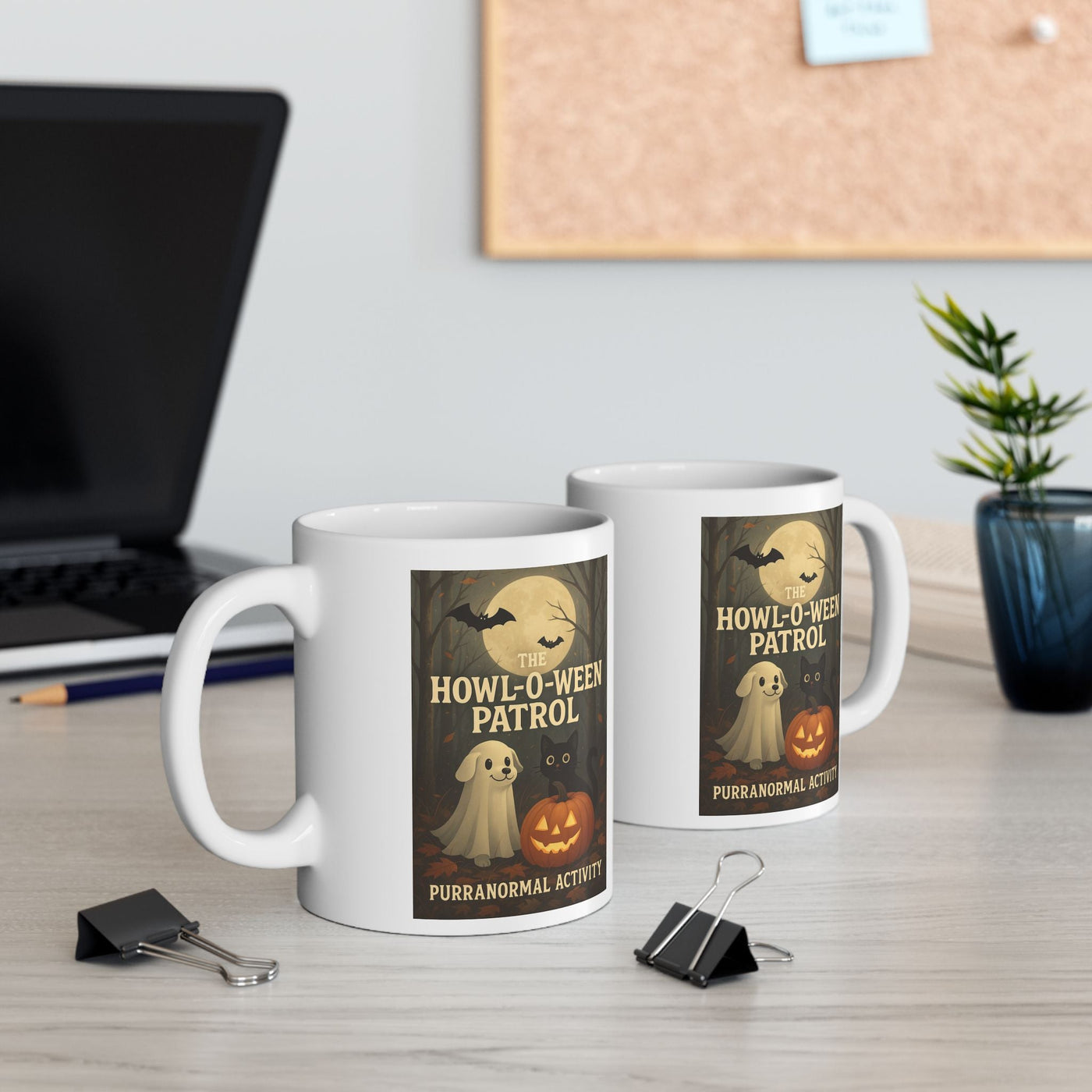 Spooky Halloween Mug, Ghost Pup, Black Cat, Pumpkin Design, Gift for Pet Lovers, 'Purranormal' Activity, Coffee Tea Hot Cocoa Cup, Vibrant Printify