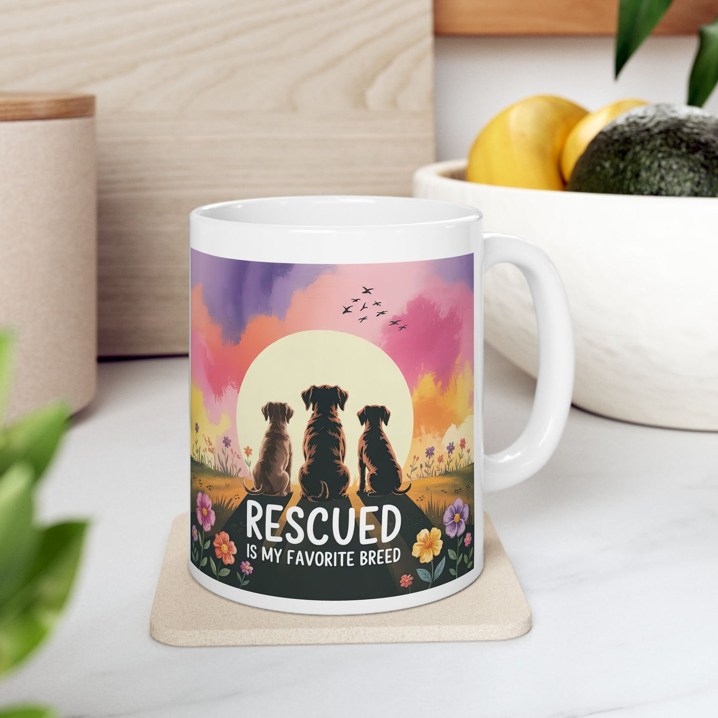 Rescued Is My Favorite Breed Ceramic Mug - Dog Mom Coffee Cup, Pet Lover Gift, Animal Rescue Advocate, Pet Adoption, Morning Tea Mug Printify