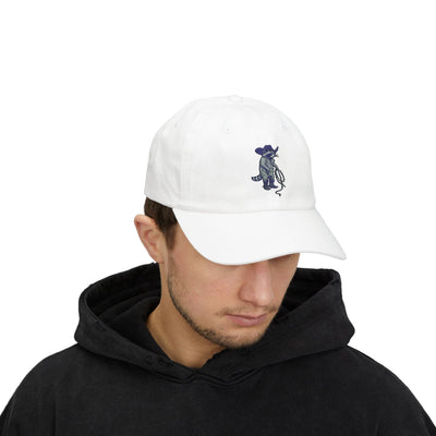 Embroidered Cowboy Raccoon Cap, Animal Lover Hat, Western Style Dad Hat, Beige Cotton Low-Profile Baseball Cap, Quirky Fashion Accessory Printify