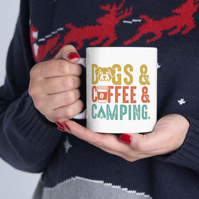Dog Camping Ceramic Mug, Fall Dog Lover Gift, Halloween Coffee Cup, Cute Campfire Mug, Spooky Fall Dog Mom Gift, Pet Lover Mug Printify
