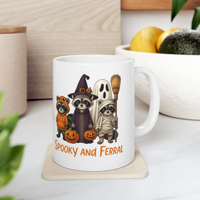 Just a Spooky Feral Halloween Raccoon Mug , Cute Funny Animal Coffee Cup for Fall, Trick or Treat Gift, Autumn Vibes - Clawsy.store