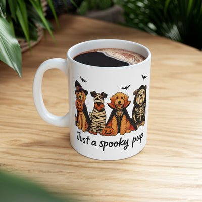 Just a Spooky Pup Mug, Halloween Dog Cup for Pet Lovers, Festive Coffee Mug 11oz 15oz, Witch Mummy Vampire Skeleton Gift, Autumn Decor Home Printify