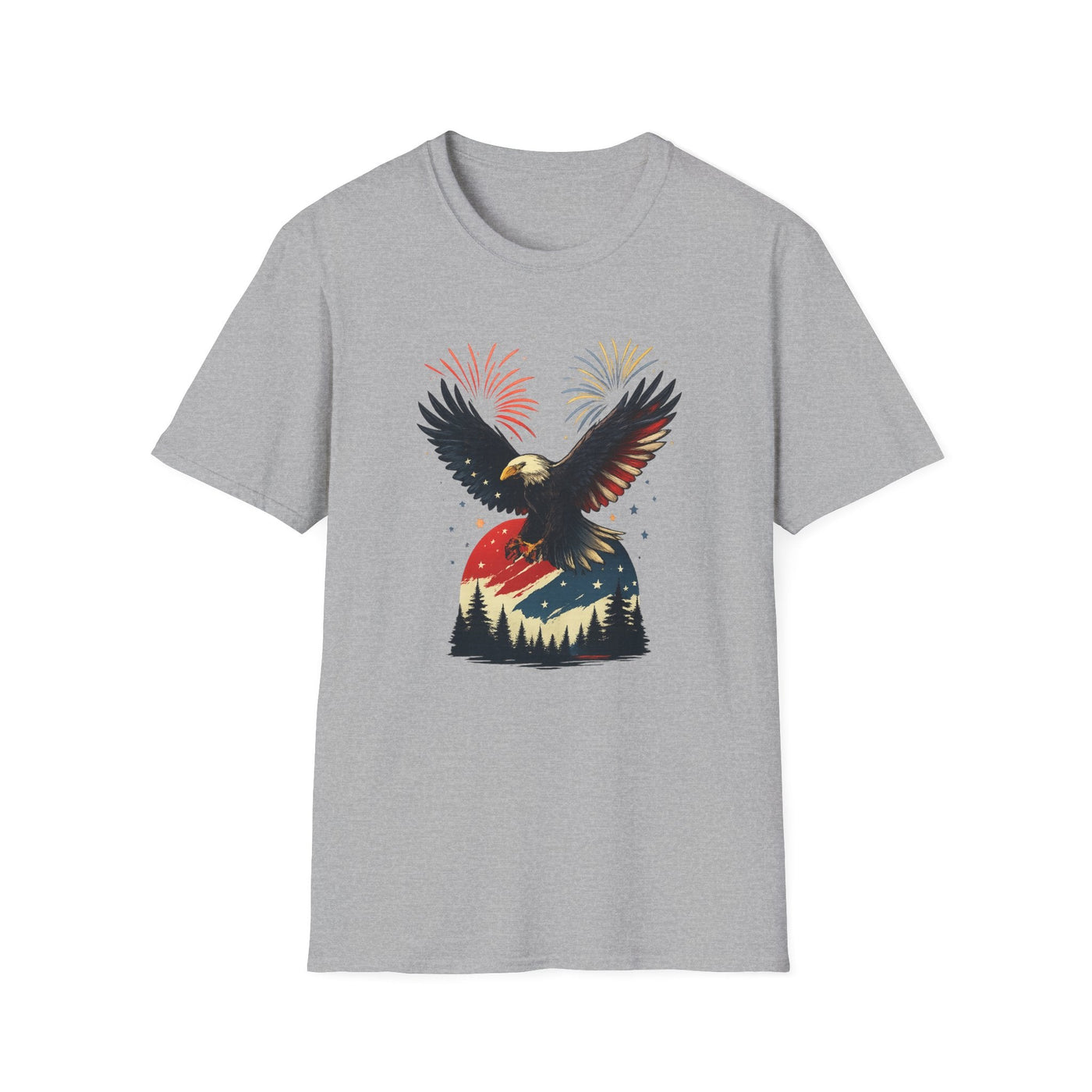 Unisex Patriotic Eagle T-Shirt, 4th of July Fireworks Graphic Tee for Men and Women, USA Independence Day Apparel, Bald Eagle Shirt, Printify