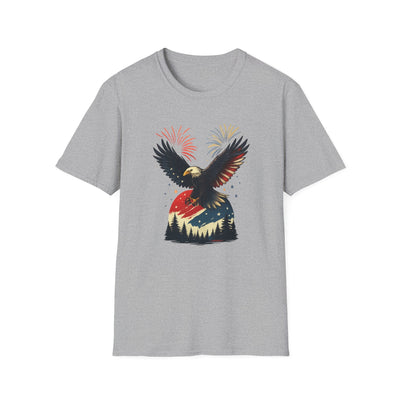 Unisex Patriotic Eagle T-Shirt, 4th of July Fireworks Graphic Tee for Men and Women, USA Independence Day Apparel, Bald Eagle Shirt, Printify