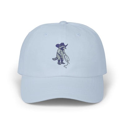 Embroidered Cowboy Raccoon Cap, Animal Lover Hat, Western Style Dad Hat, Beige Cotton Low-Profile Baseball Cap, Quirky Fashion Accessory Printify