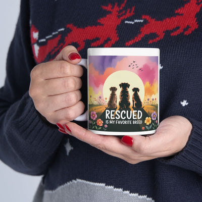 Rescued Is My Favorite Breed Ceramic Mug - Dog Mom Coffee Cup, Pet Lover Gift, Animal Rescue Advocate, Pet Adoption, Morning Tea Mug Printify